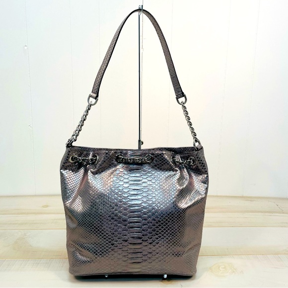 Michael Kors NWOT Frankie Silver Metallic Python Embossed Shoulder Crossbody Bag - Picture 2 of 8
